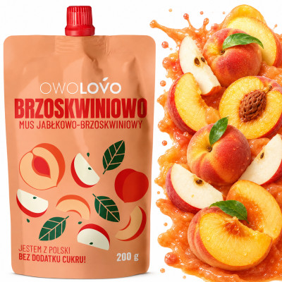 OWOLOVO BRZOSKWINIOWO mus BRZOSKWINIOWY owocowy bez dodatku cukru 200g