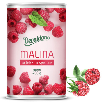 DEVALDANO - MALINA W SYROPIE 400g / puszka