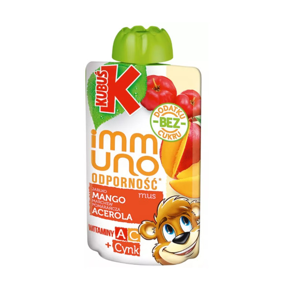 KUBUŚ IMMUNO mus owocowy ODPORNOŚĆ MANGO ACEROLA JABŁKO MARCHEW POMARAŃCZA