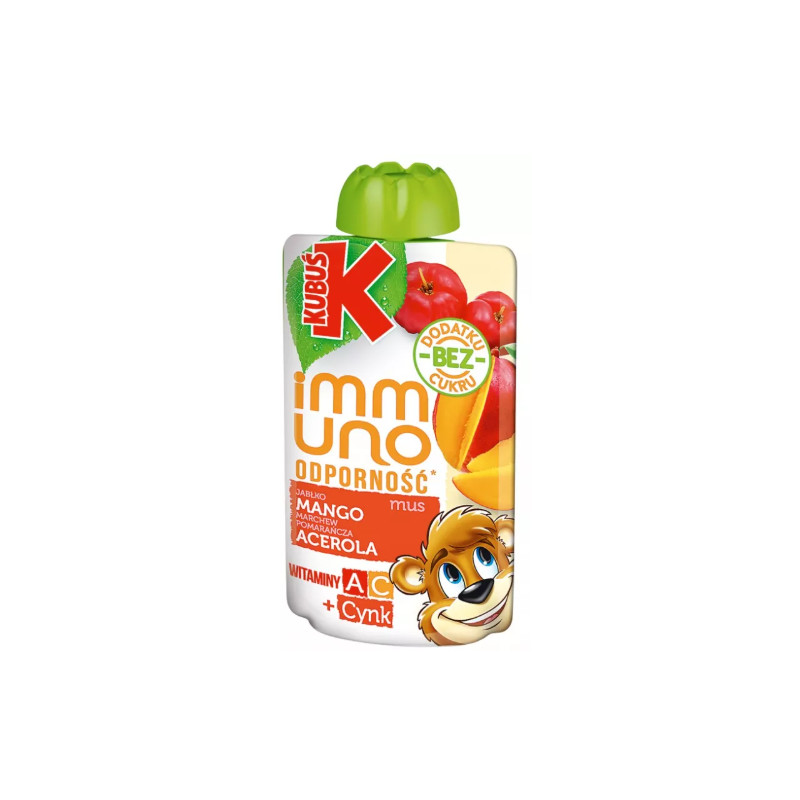 KUBUŚ IMMUNO mus owocowy ODPORNOŚĆ MANGO ACEROLA JABŁKO MARCHEW POMARAŃCZA