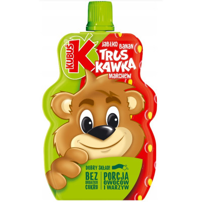KUBUŚ MUS 100% OWOCÓW TRUSKAWKA JABŁKO BANAN MARCHEW 100g KRÓTKA DATA