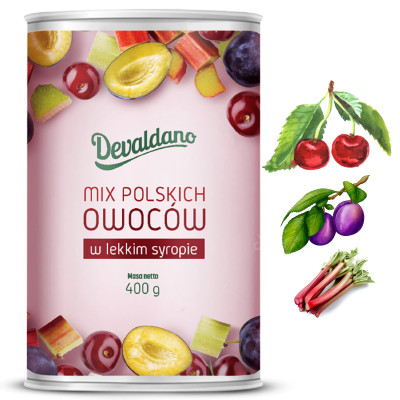 DEVALDANO - MIX POLSKICH OWOCÓW W SYROPIE 400g / puszka