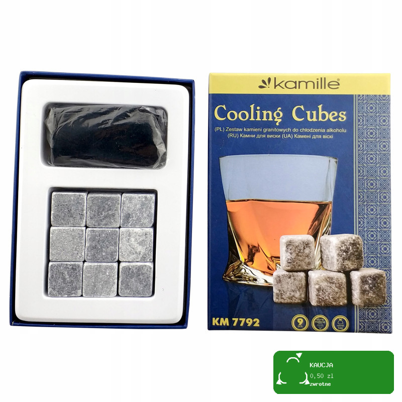 KAMIENIE LODOWE KOSTKI DO CHŁODZENIA NAPOJÓW Whisky Stones 9szt KAMILLE7792