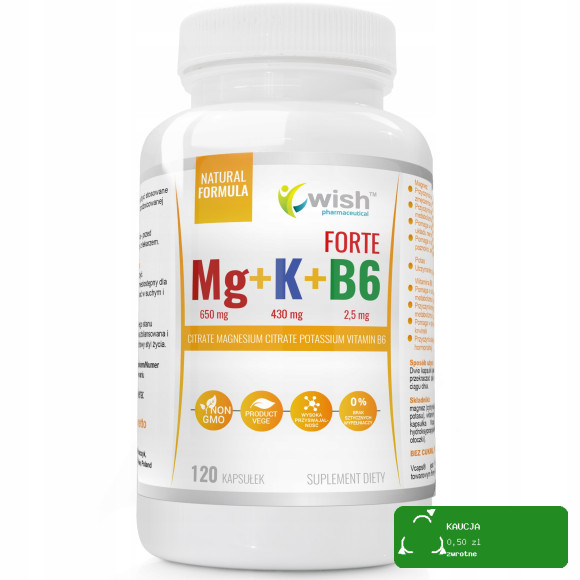 Wish MAGNEZ SKURCZ FORTE 650mg + POTAS + B6 120kaps pomoc na SKURCZE STRES