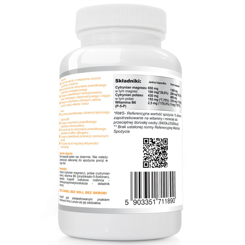Wish MAGNEZ SKURCZ FORTE 650mg + POTAS + B6 120kaps pomoc na SKURCZE STRES