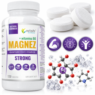 Wish MAGNEZ STRONG FORTE 350mg + WITAMINA B6 120 tabletek wsparcie SKURCZE