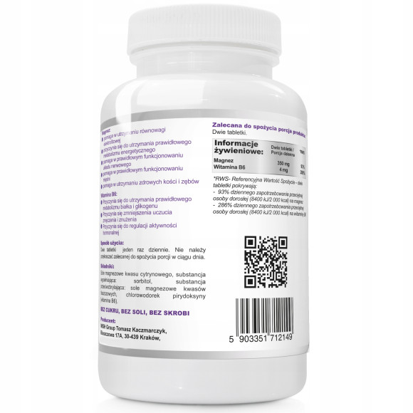 Wish MAGNEZ STRONG FORTE 350mg + WITAMINA B6 120 tabletek wsparcie SKURCZE