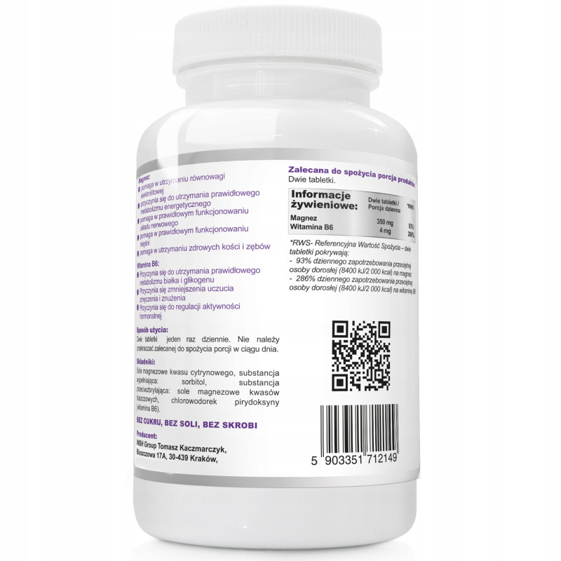 Wish MAGNEZ STRONG FORTE 350mg + WITAMINA B6 120 tabletek wsparcie SKURCZE
