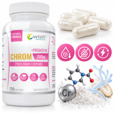 Wish CHROM 200mcg + PREBIOTYK 120kps wsparcie PRAWIDŁOWY CUKIER CHOLESTEROL