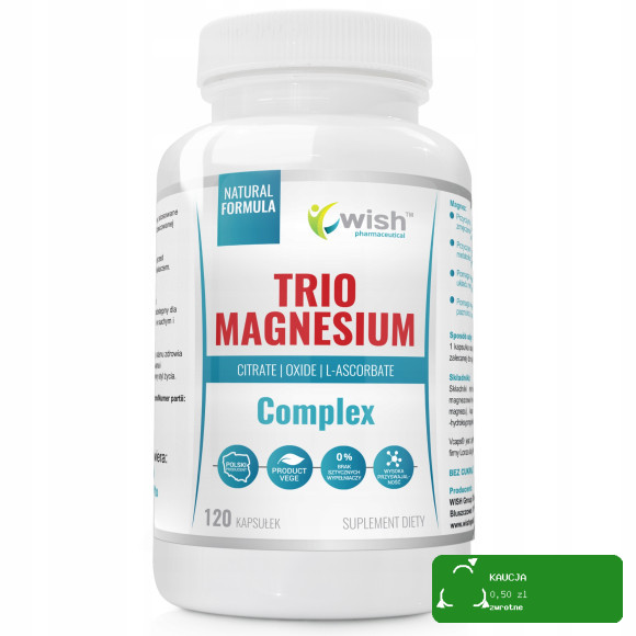 Wish TRIO MAGNESIUM complex 400mg MAGNEZ 3 FORMY 120k wsparcie BRAK ENERGII