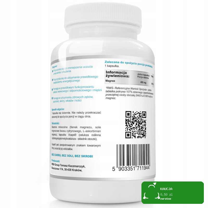Wish TRIO MAGNESIUM complex 400mg MAGNEZ 3 FORMY 120k wsparcie BRAK ENERGII