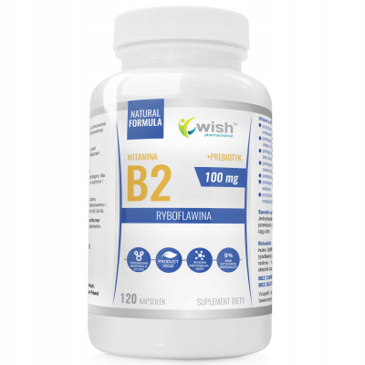 Wish WITAMINA B2 RYBOFLAWINA 100mg + PREBIOTYK 120kaps WZROK SKÓRA