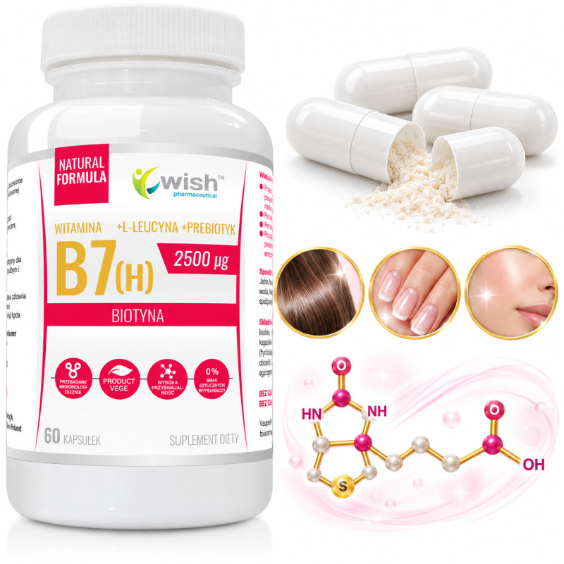Wish WITAMINA B7 (H) BIOTYNA 2500µg 60kapsułek wsparcie ZDROWA SKÓRA WŁOSY
