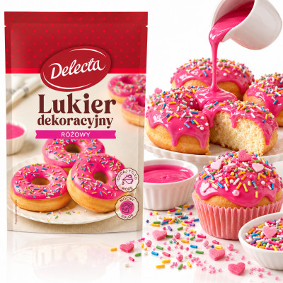 Delecta LUKIER DEKORACYJNY RÓŻOWY do wypieków ciast deserów 80g