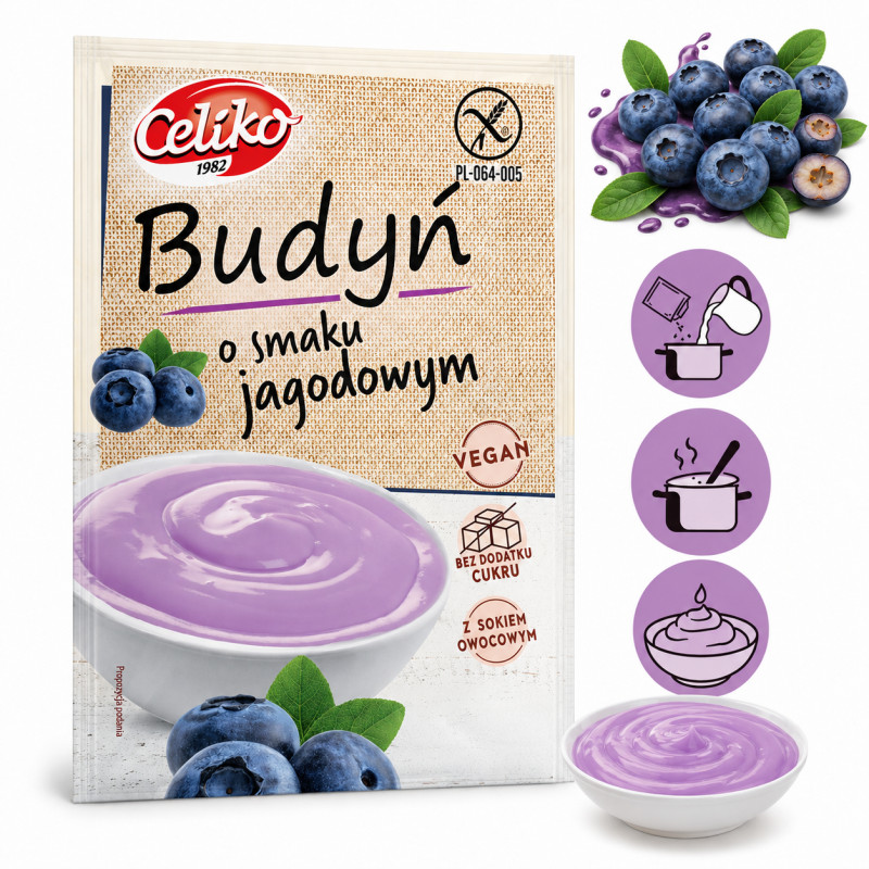 Celiko BUDYŃ o smaku JAGODOWYM bez cukru bez glutenu DESER 40g