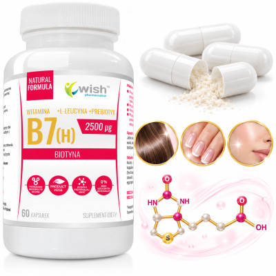 Wish WITAMINA B7 (H) BIOTYNA 2500µg 60kapsułek wsparcie ZDROWA SKÓRA WŁOSY
