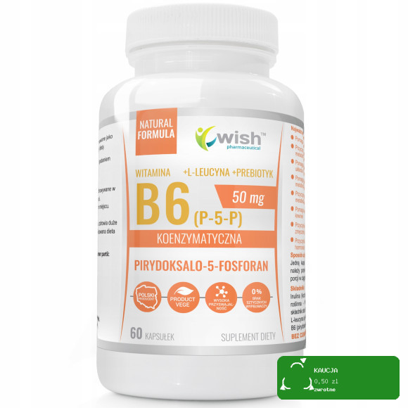 Wish WITAMINA B6 KOENZYMATYCZNA (P-5-P) 50mg 60kaps + PREBIOTYK + L.LEUCYNA
