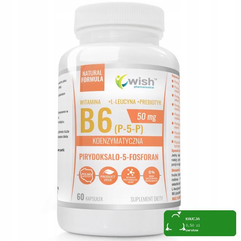 Wish WITAMINA B6 KOENZYMATYCZNA (P-5-P) 50mg 60kaps + PREBIOTYK + L.LEUCYNA