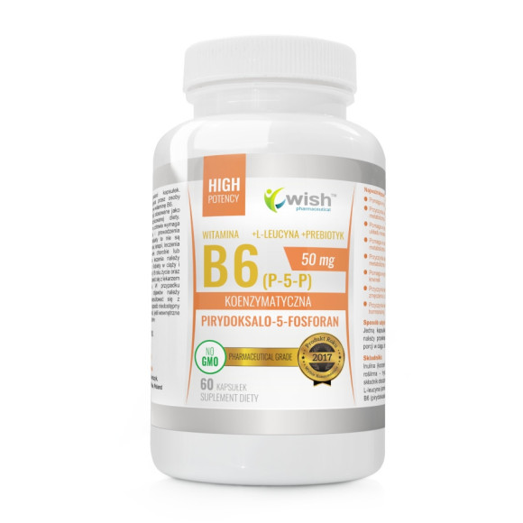 Wish WITAMINA B6 KOENZYMATYCZNA (P-5-P) 50mg 60kaps + PREBIOTYK + L.LEUCYNA