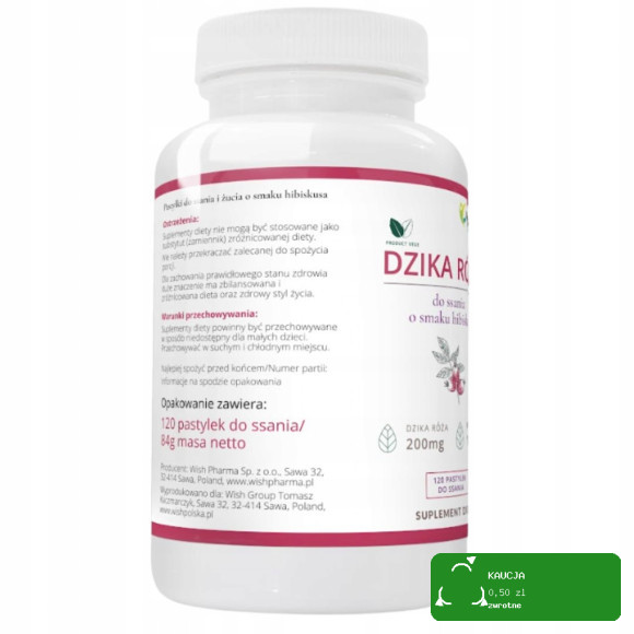 WISH DZIKA RÓŻA 200mg witC 120past do ssania smak HIBISKUS