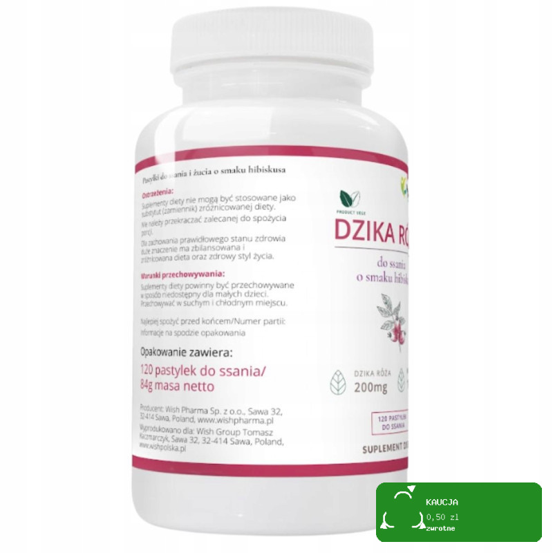 WISH DZIKA RÓŻA 200mg witC 120past do ssania smak HIBISKUS