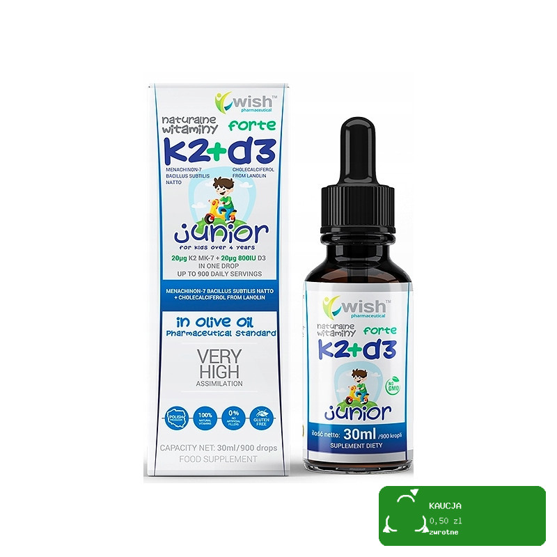 Wish WITAMINA K2+D3 FORTE JUNIOR K2 20µg + D3 800IU DLA DZIECI krople 30ml