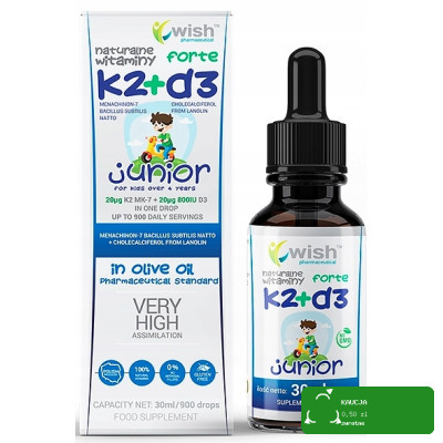 Wish WITAMINA K2+D3 FORTE JUNIOR K2 20µg + D3 800IU DLA DZIECI krople 30ml