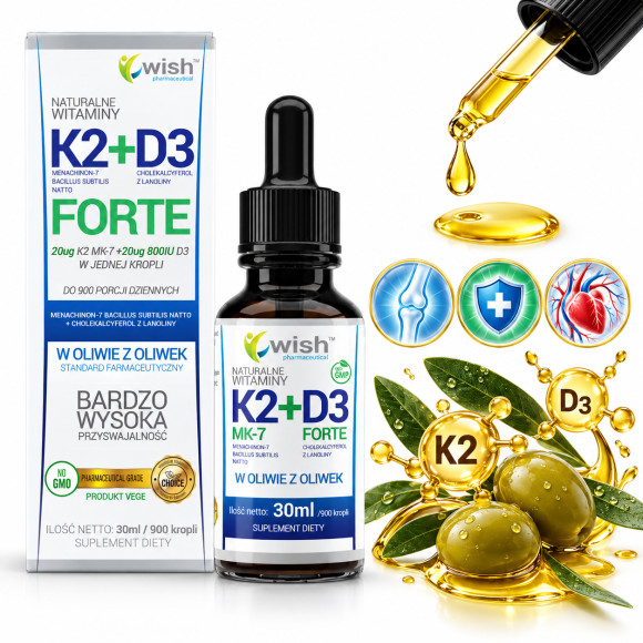Wish WITAMINA K2+D3 K2 + D3 FORTE krople w KROPLACH 30ml wsparcie ODPORNOŚĆ