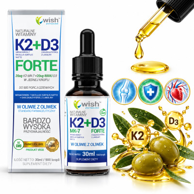 Wish WITAMINA K2+D3 K2 + D3 FORTE krople w KROPLACH 30ml wsparcie ODPORNOŚĆ