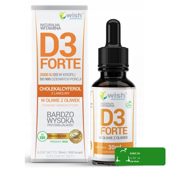 Wish WITAMINA D3 2000IU FORTE - w kroplach 30 ml wsparcie: ODPORNOŚĆ KOŚCI