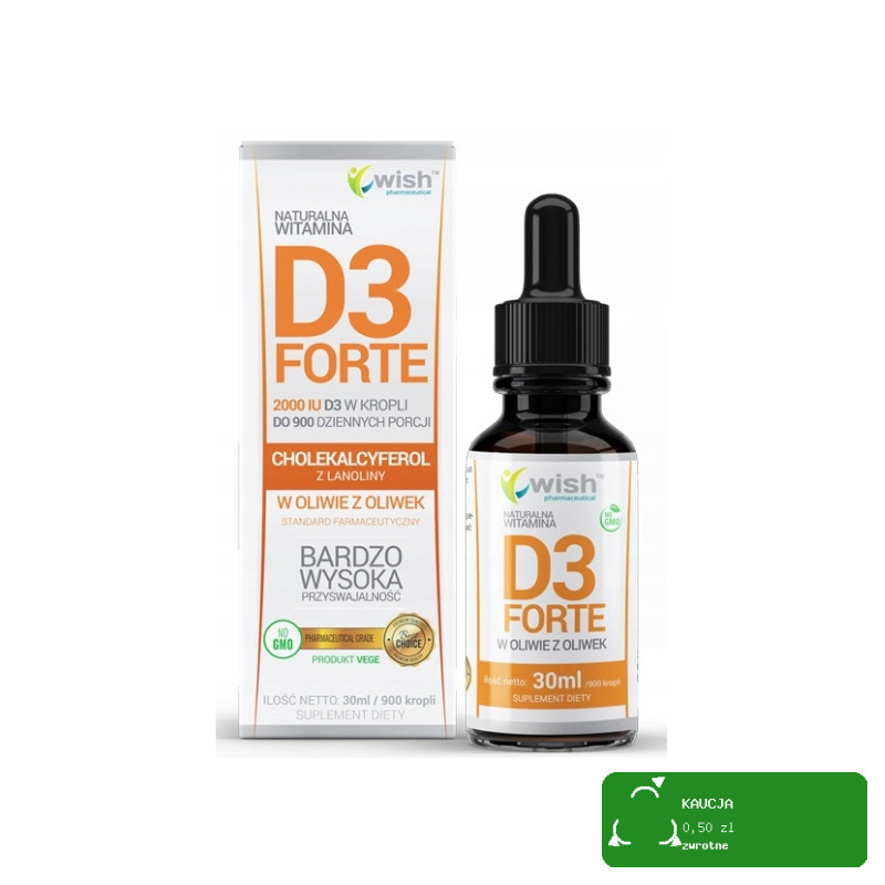 Wish WITAMINA D3 2000IU FORTE - w kroplach 30 ml wsparcie: ODPORNOŚĆ KOŚCI