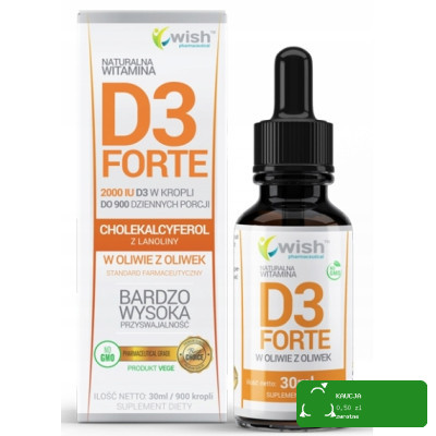 Wish WITAMINA D3 2000IU FORTE - w kroplach 30 ml wsparcie: ODPORNOŚĆ KOŚCI