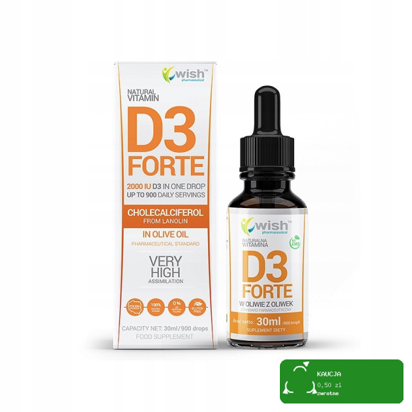 Wish WITAMINA D3 2000IU FORTE - w kroplach 30 ml wsparcie: ODPORNOŚĆ KOŚCI