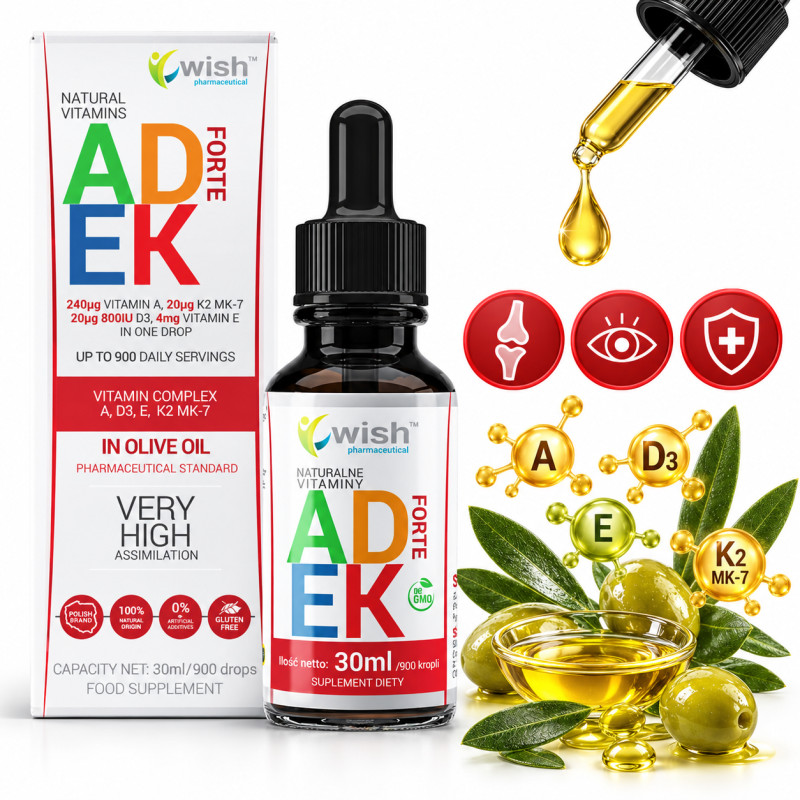 Wish WITAMINA ADEK FORTE W KROPLACH 30ml 900 kropli = 300 dziennych dawek!