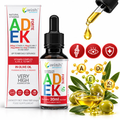 Wish WITAMINA ADEK FORTE W KROPLACH 30ml 900 kropli = 300 dziennych dawek!