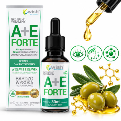 Wish WITAMINA A+E A + E FORTE wKROPLACH 30ml 900kropli wsparcie WZROK SKÓRA