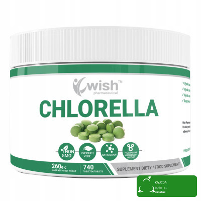 CHLORELLA 740 tabletek WISH pomoc OCZYSZCZENIE ODPORNOŚĆ ŻELAZO na 2-3 m-ce