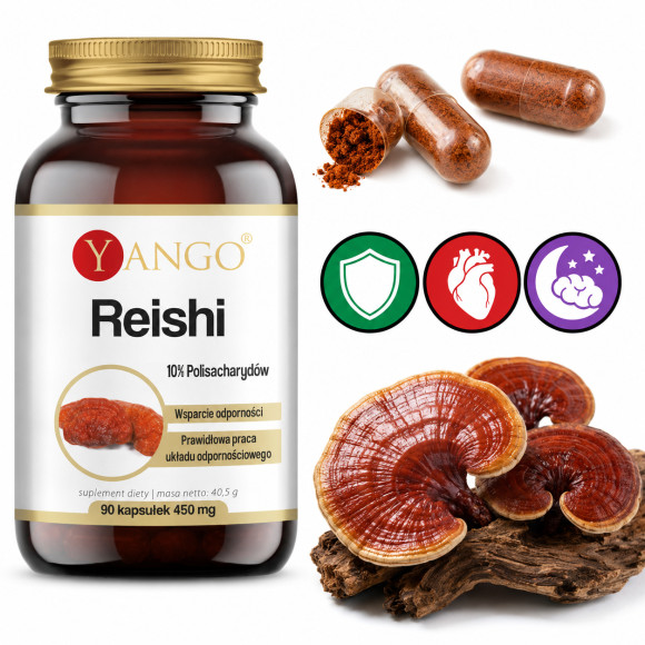 Yango REISHI 450mg 90kaps wsparcie: ODPORNOŚĆ UKŁ. KRĄŻENIA CHOLESTEROL