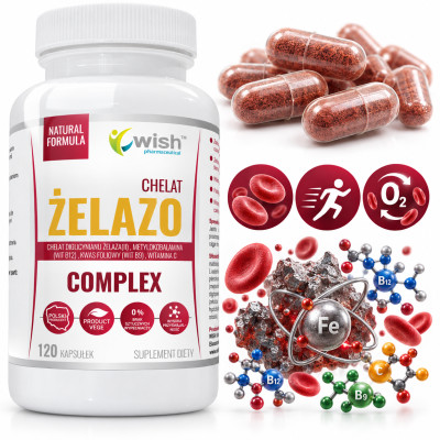 Wish ŻELAZO CHELAT complex + WITAMINA C B9 B12 120kaps wsparcie U.KRWIONŚNY