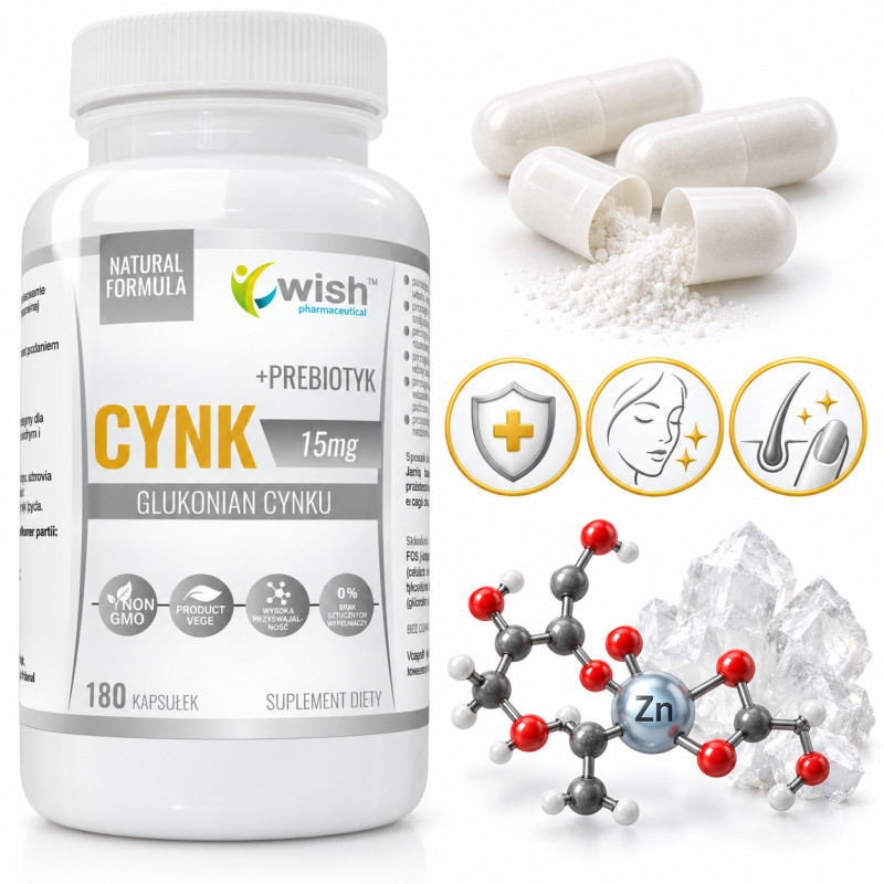 Wish CYNK 15mg GLUKONIAN CYNKU + PREBIOTYK 180kaps wsparcie ODPORNOŚĆ SKÓRA
