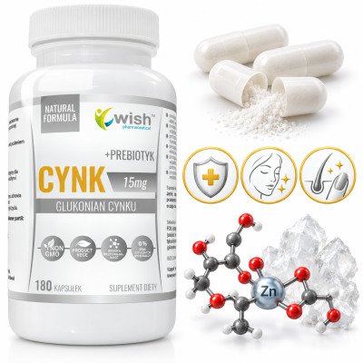 Wish CYNK 15mg GLUKONIAN CYNKU + PREBIOTYK 180kaps wsparcie ODPORNOŚĆ SKÓRA