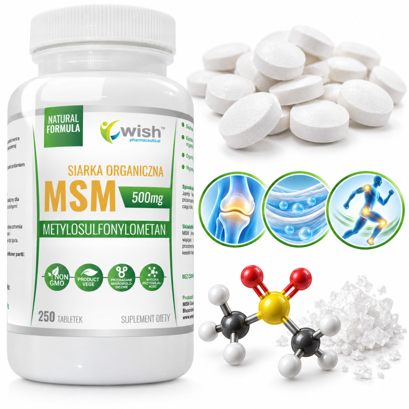 Wish MSM 500mg SIARKA ORGANICZNA  na STAWY 250tbl.