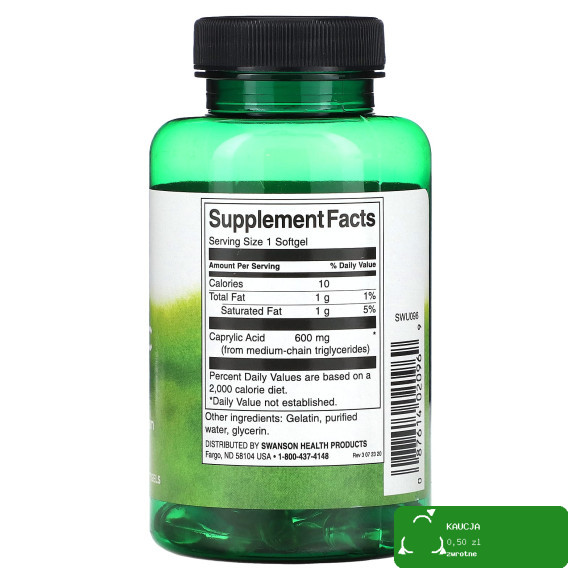 Swanson KWAS KAPRYLOWY 600mg 60kps pomoc PRZECIWBAKTERYJNY PRZECIWGRZYBICZY