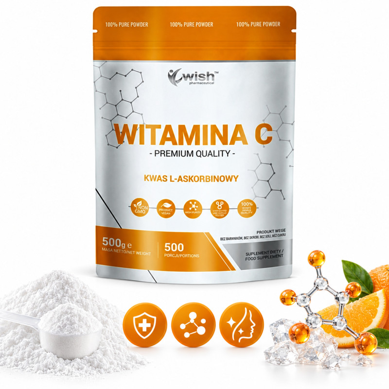 Wish WITAMINA C KWAS L-ASKORBINOWY w proszku 500g 0,5KG wsparcie: ODPORNOŚĆ