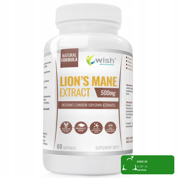 WISH Grzyb LIONS MANE 500mg SOPLÓWKA JEŻOWATA 60kapsułek wsparcie ODPORNOŚĆ