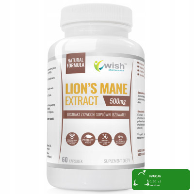 WISH Grzyb LIONS MANE 500mg SOPLÓWKA JEŻOWATA 60kapsułek wsparcie ODPORNOŚĆ