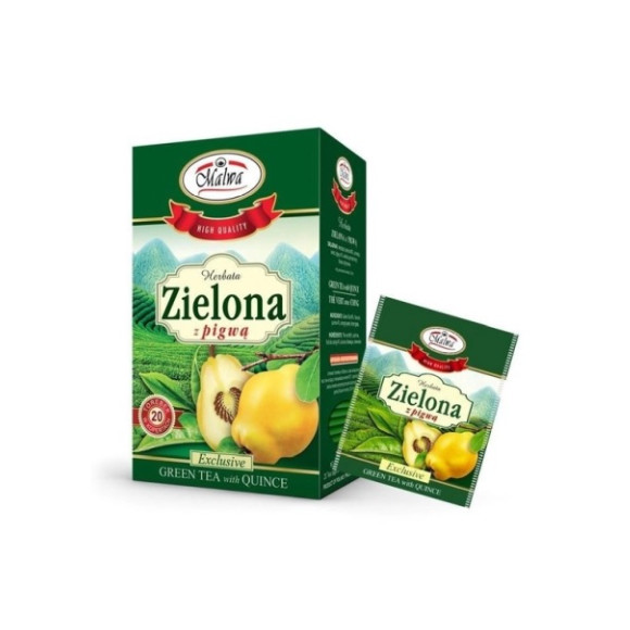MALWA HERBATA High quality ZIELONA + PIGWA Z PIGWĄ Pigwowa x20 saszetek 30G