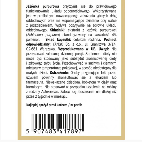 Yango JEŻÓWKA PURPUROWA ECHINACEA wsparcie: ODPORNOŚĆ U. ODDECHOWY 60kaps