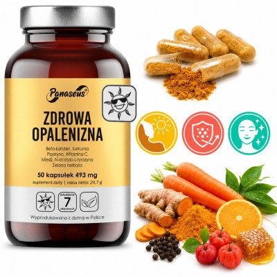 YANGO Panaseus ZDROWA OPALENIZNA 50kap Beta-Karoten Kurkuma Piperyna Wit. C