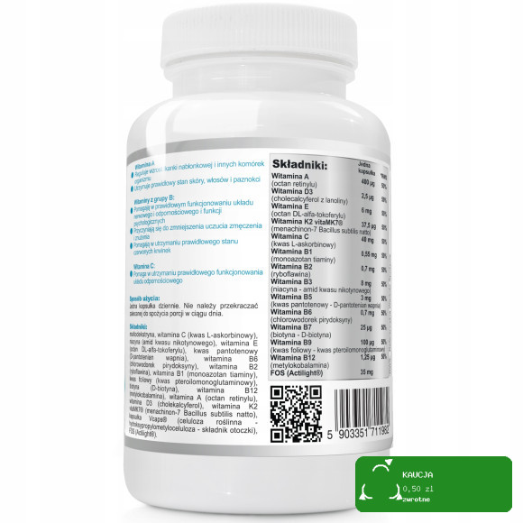 Wish MULTIWITAMINA COMPLEX JUNIOR dla dzieci D3 K2 C E A z grupy B 120kaps